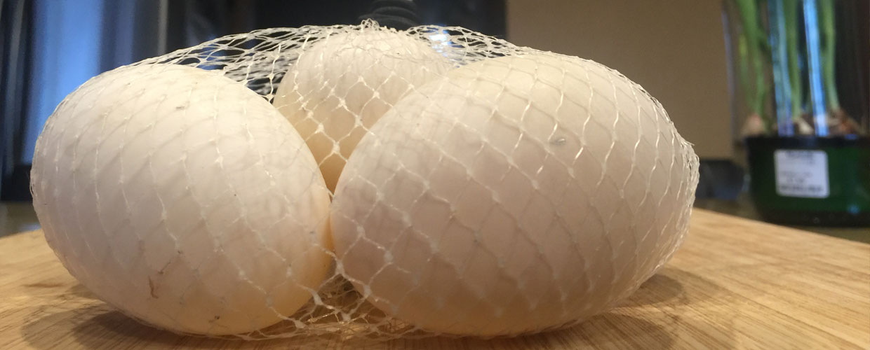 Sous vide eggs in the net